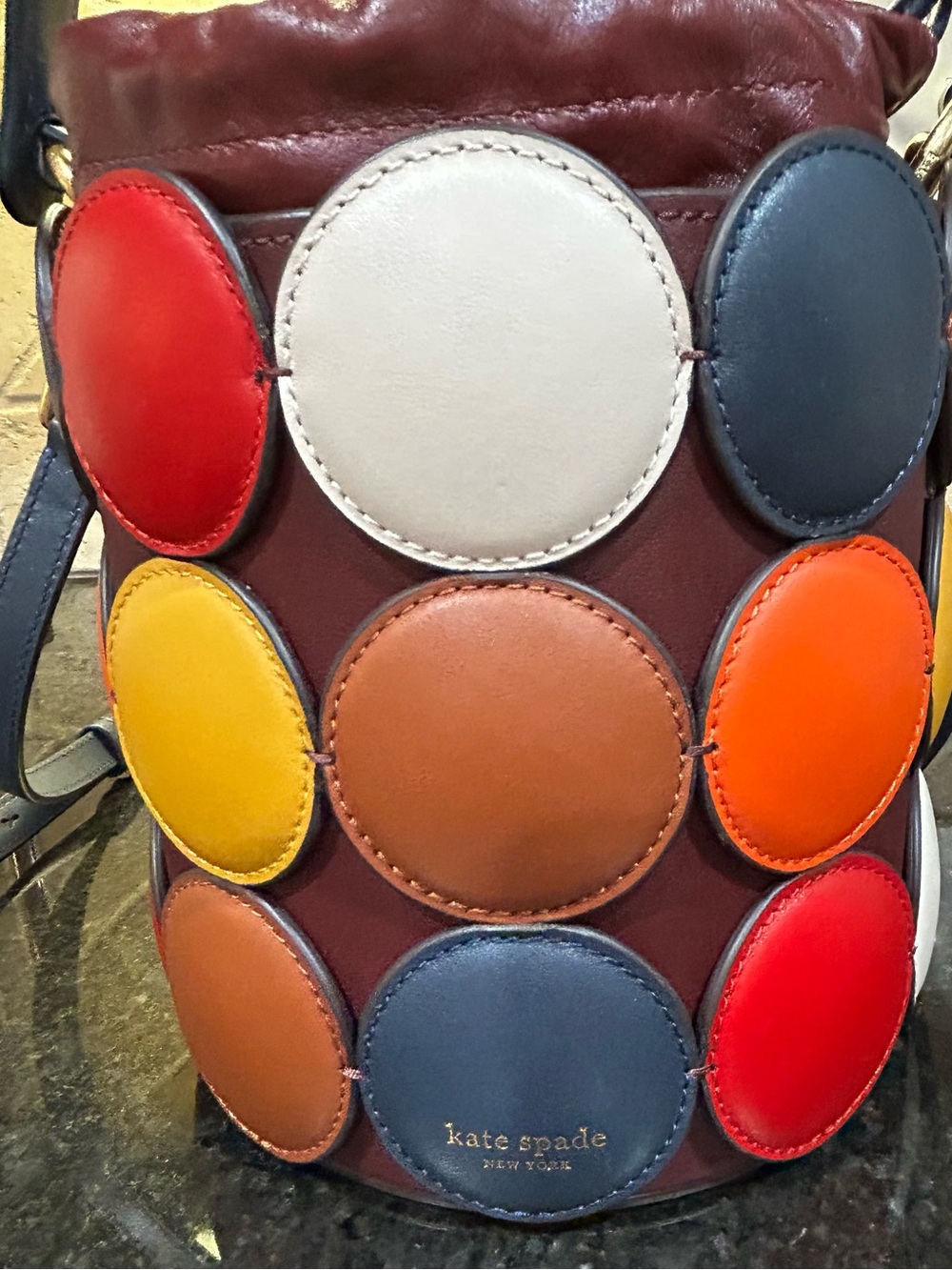 Kate Spade Multicolor Circle Appliqué Bucket Bag - Burgundy - Picture 10 of 15